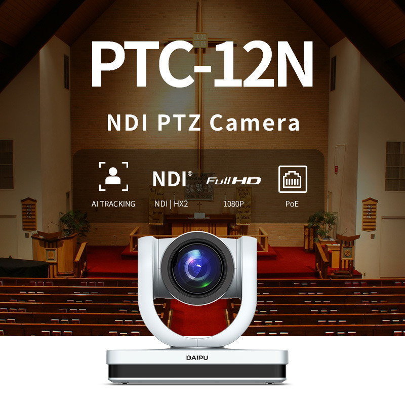PTC-12N NDI HX2 PoE HD-MI 3G-SDI 1080P60 HD IP Broadcasting PTZ Camera for Live Streaming System