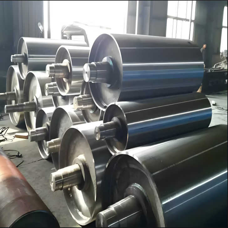 Patterned Rubber Lining Tapered Conveyor Roller 1000mm Diameter Alloy Shaft