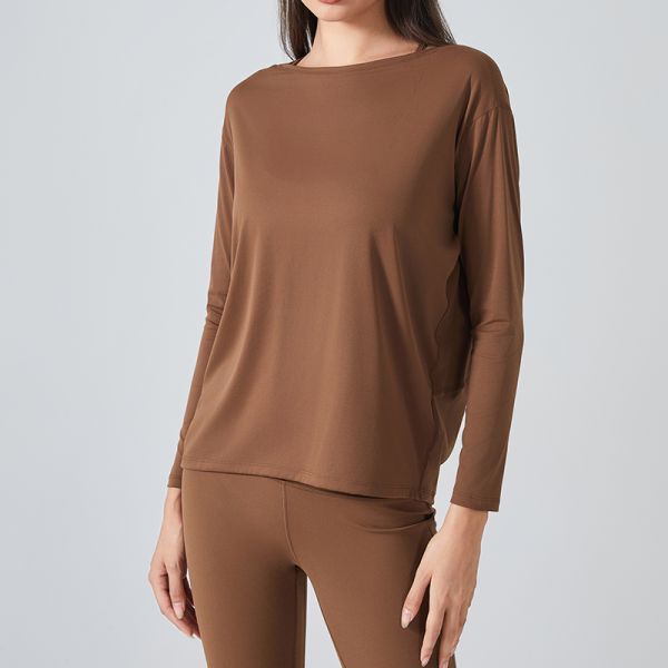 Soft Modal Long Sleeve Boat Neck Top and Leggings Set Dusty Blue Stretchy Breathable