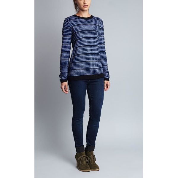 WOMEN'S 37% VISCOSE/ 33%NYLON/ 25%LAMBSWOOL/ 5%CASHMERE FLOATING JACQUARD KNITTED SWEATER