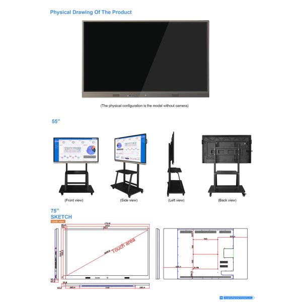 55 65 75 86 Inch 4K Smart Board with Camera Microphone Wireless Screen Share Interactive Whiteboard for Conference Room