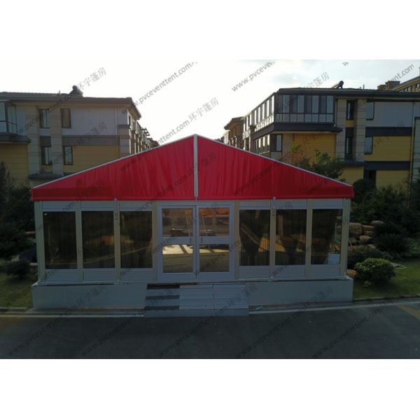 Tear Resistant Outdoor Exhibition Tents 3 x 9m Red And White Glass Solid Wall Strong