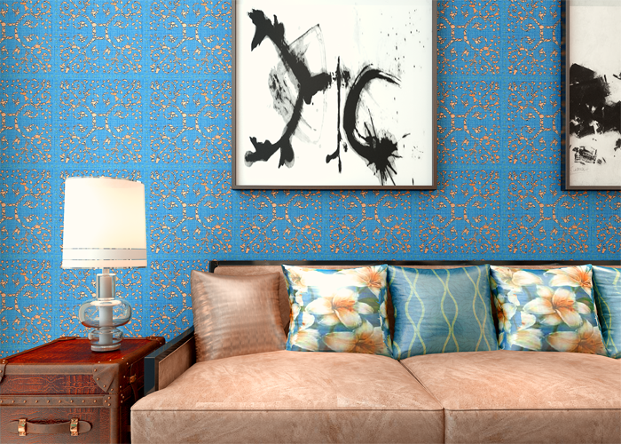 High Range Blue Bronzing Non-Woven Paper Modern Removable Wallpaper for Living Room