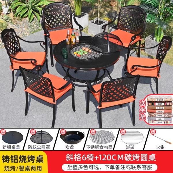 Outdoor Cast Aluminum BBQ Table And Chairs Set Seats 2-10 People