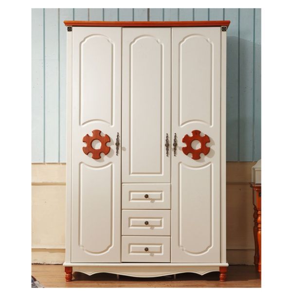 Mediterranean White Clothes cabinet American country wooden wardrobe