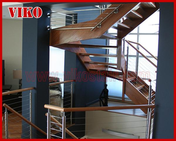 Steel Cable Stair VK74SC  Treed Beech  Handrail 304 Stainless Steel  Aluminum Baluster Glass Carbon Steel Powder-coate