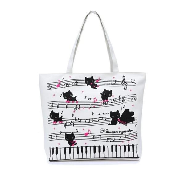Womens Cartoon Printed Canvas Tote Bags , Custom Cloth Shopping Bags
