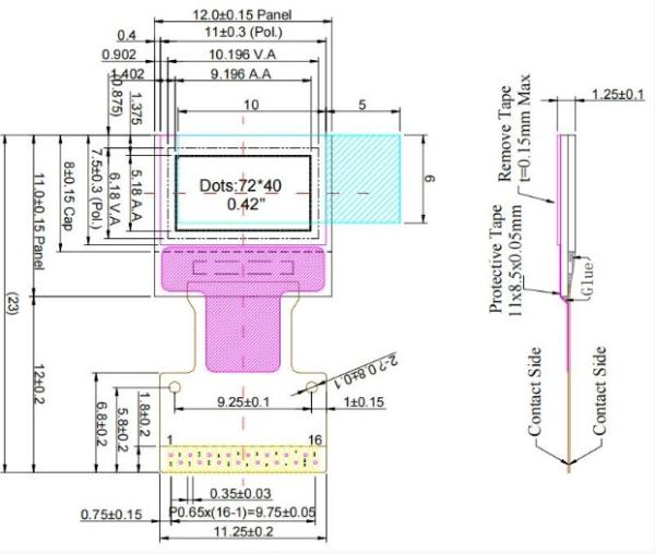 0.42'' 72x40 Monochrome OLED Display SSD1315 16 Pin 4 Wire SPI I2C White