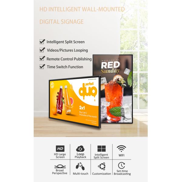 Coffee Shop UHD 32 Inch Restaurant Business Menu Screen Full Screen LCD Display Black 1-Year Warranty for Fast Food