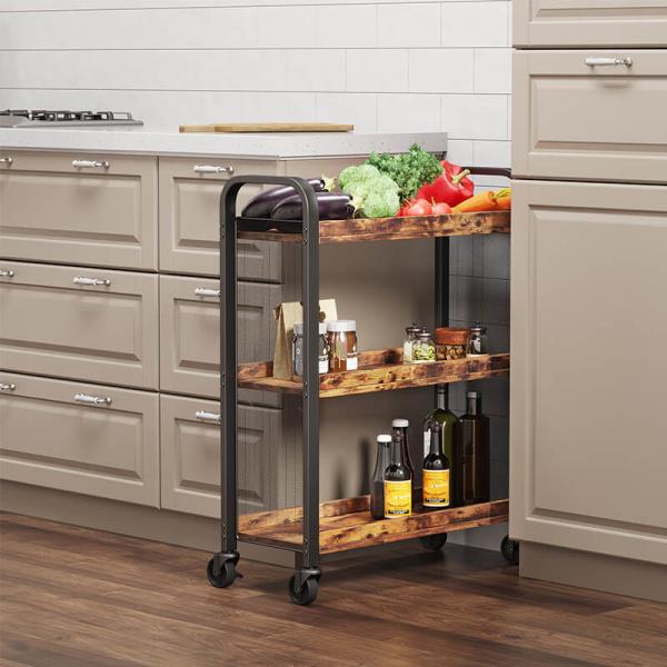 Serving Cart On Wheels, Narrow Kitchen Trolley, Industrial Design Rolling Cart, Small Rolling Cart, LRC66BX