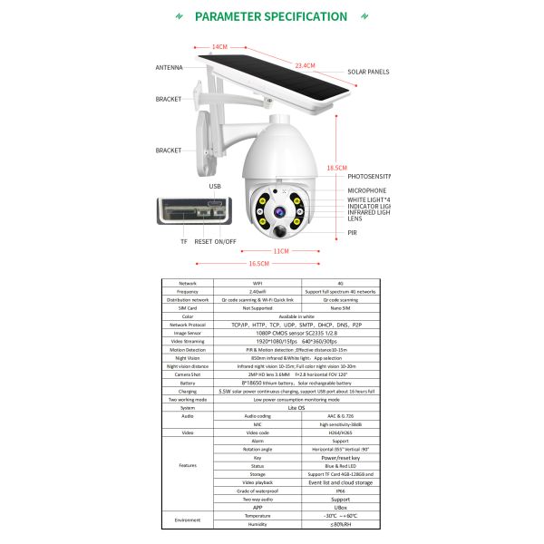 4G Solar Powered Camera Two-Way Audio 1080P Solar Cctv Wireless Network PTZ Cloud Storage Outdoor Camera