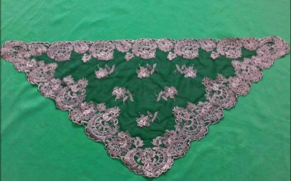 Khaki  Ivory Authentic Spanish Floral Mantillas Mesh Based Embroidery veils