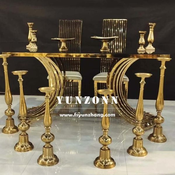 Luxury Gold Stainless Steel Wedding Table Glass Dining Table for Hotel Use Elegant Event Furniture