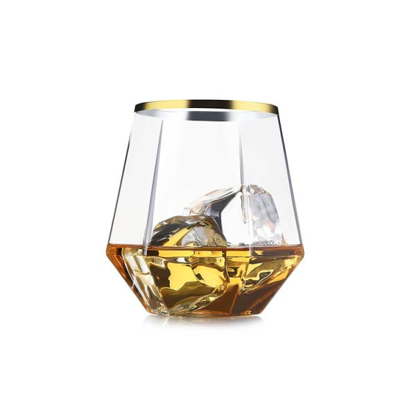 Elegant Gold Rim Diamond Plastic Whisky Glasses Reusable Whiskey Rocks Glass