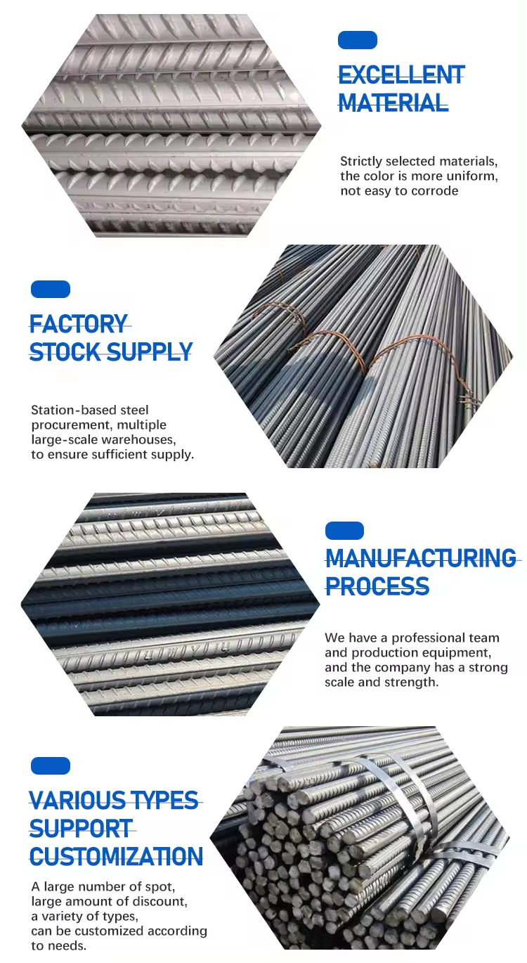Non-Alloy HRB400 HRB400E HRB500 Round Carbon Steel Deformed Iron Rod Rebars for Building Construction 6mm 8mm 10mm 18mm