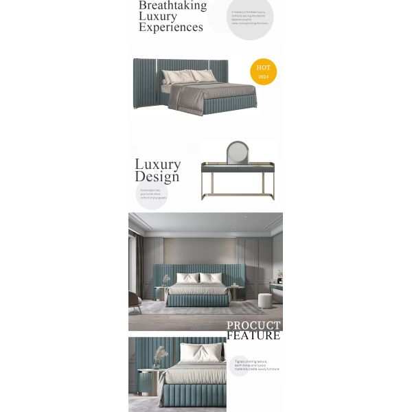 Synthetic Leather Upholstered King Size Bed Frame Melamine Panel Modern Italian Luxury Style Design Luxury Modern Style