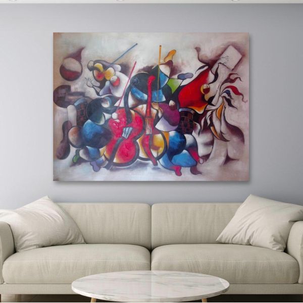 Handmade Abstract Oil Painting On Canvas Color Violin Music Figure Wall Art for Living Room Dec