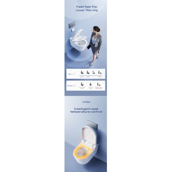 ARROW Luxury Wall Hung Smart Toilet with Heated Seat Remote Control and Self-cleaning Glaze