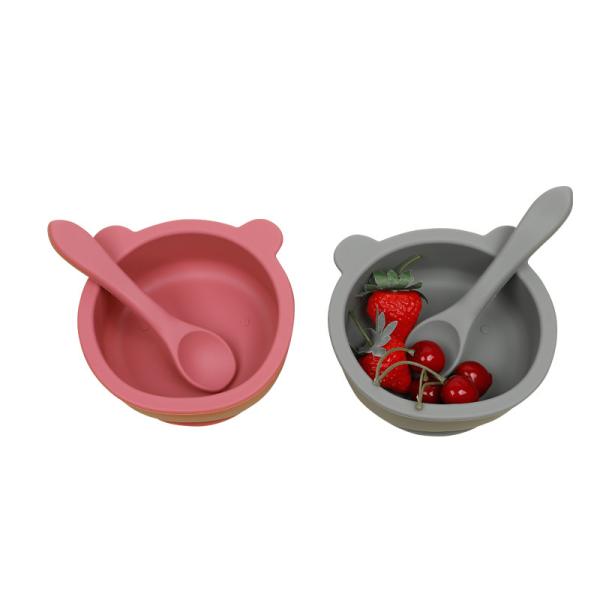 Bpa Free Eco-friendly Spoon Bib Colorful Suction Cute Bear Shape Silicone Baby Feeding Bowl