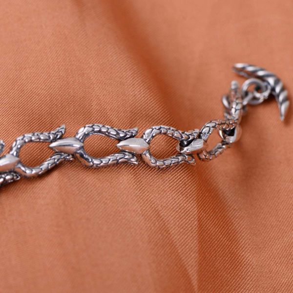 Handmade Sterling Silver Chain Link Phoenixes Synthetic Garnet Charm Women Bracelet (014902)