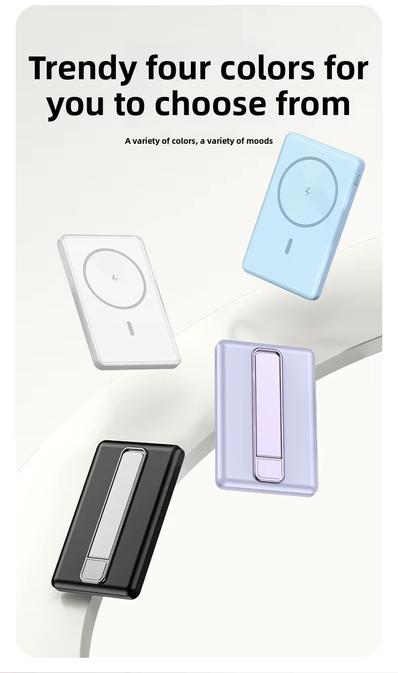 Ultra Thin Magnetic Wireless 10000mAh Power Bank with Holder Hanging Rope Compact Mobile Power Bank Fast Charging