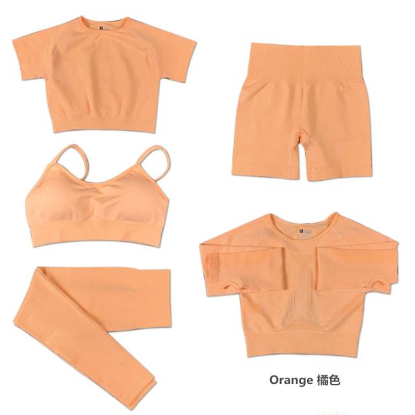 2021 Antibacterial Yoga Wear 5 Piece Set Running Jogger Top And Pants Bra Gaiters Women Sportswear Fitness Clothes Casual