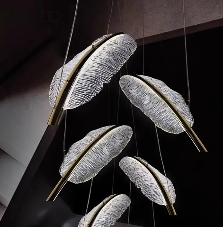 French modern minimalist luxury living room ceiling lamp high-end feather art high-end restaurant chandelier