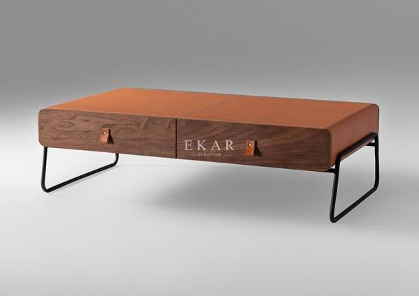 Italian Modern Style Fancy Leather Metal Legs Coffee Table