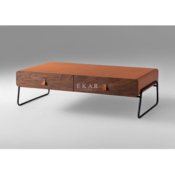Italian Modern Style Fancy Leather Metal Legs Coffee Table