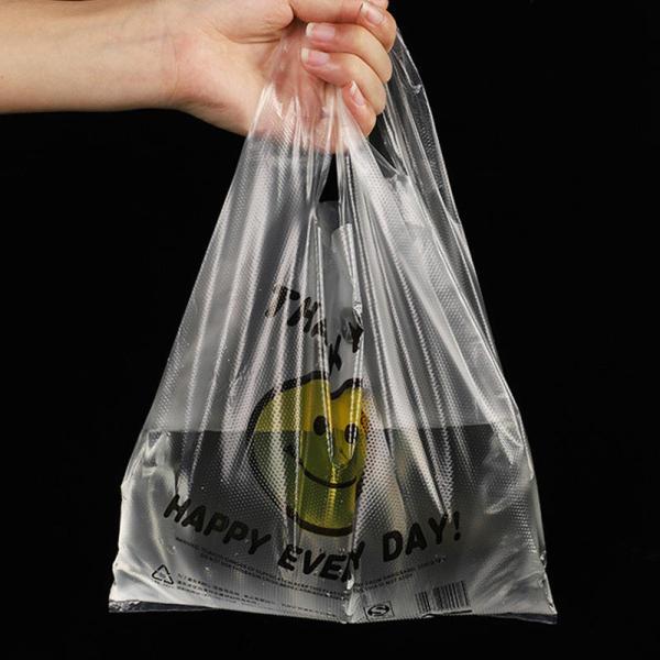 Wholesale Direct T-Shirt Vest Carrier Bag Clear PE LDPE Shopping Bag Customized Smiling Face Plastic Bag