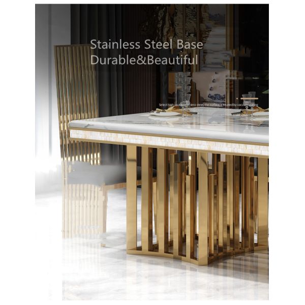 Chaises dinantes contemporaines de table de salle à manger de marbre d'effet et d'acier inoxydable des chaises 200cm