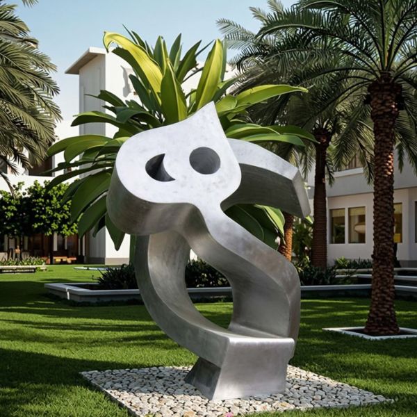 Brushed Stainless Steel Flowing Ribbon Sculpture Contemporary Reflective Art for Luxury Spaces