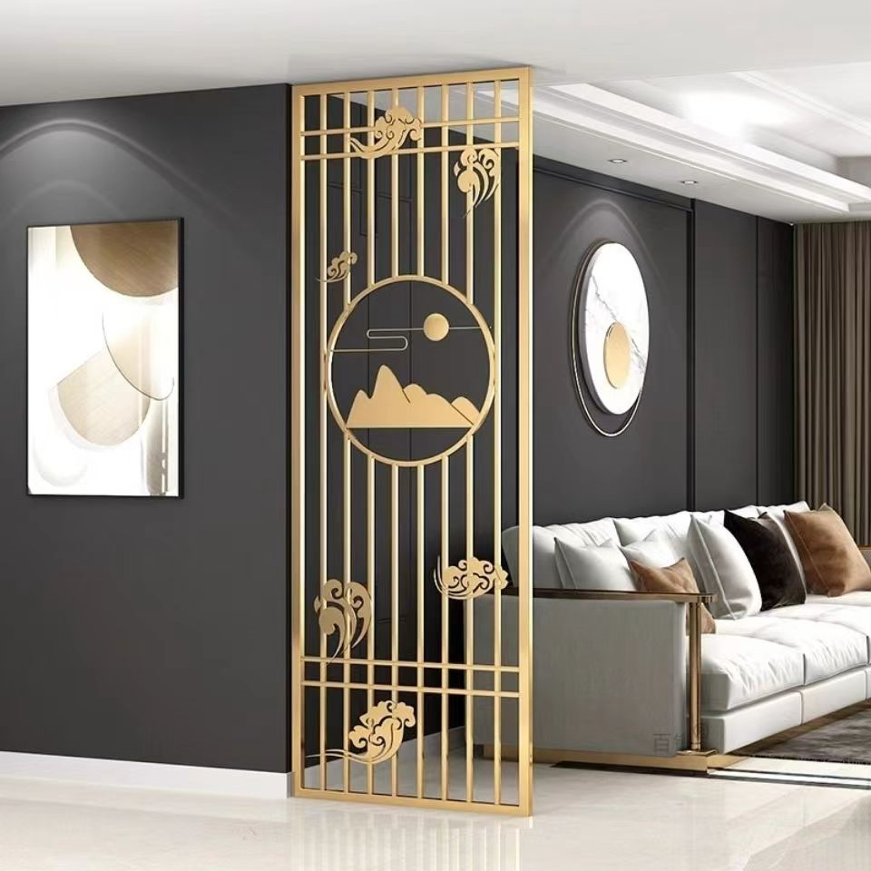 Modern Stainless Steel Screen Partition Metal Grille Carved Folding Room Divider
