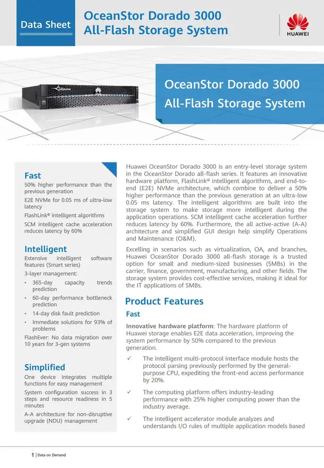 Сервер Oceanstor Dorado Huawei GPU хранения сети SAS 3000 V6 вся вспышка