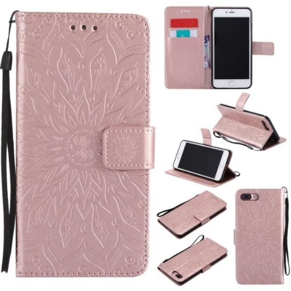 iPhone Leather Protective Folio Magnetic Kickstand Cover Mobile Phone Case with Sunflower Embossed