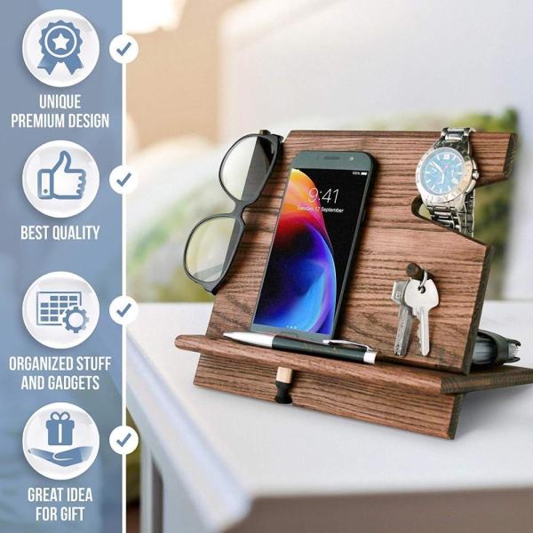 Cell Phone Stand Watch Holder  Men Wood Mobile Base Nightstand Charging Docking Station Women Accessories Wooden Storage