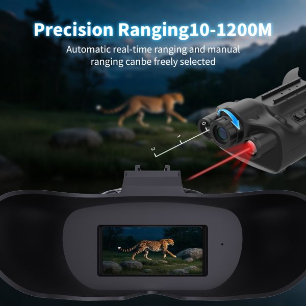 Head Mounted Night Vision Rangefinder Goggles IPX56 Waterproof Rating with 3 Inches LCD for Most Night-time Activities