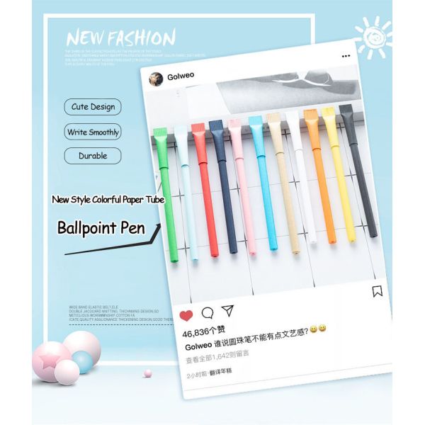Colorful Paper Tube Creative Ball Pen Eco Friendly School Office Ball Pen Custom Logo