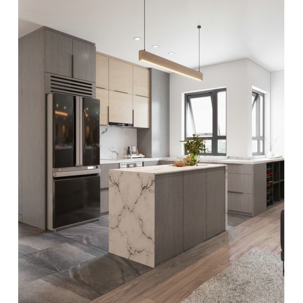 Modern Quartz Countertop Kitchen Cabinet With Island Oak Wood Kitchen Cabinet