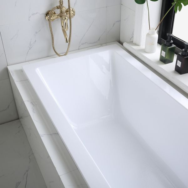 UK Standard Acrylic Drop in Bathtub with Simple Built in Design and Optional Headrest