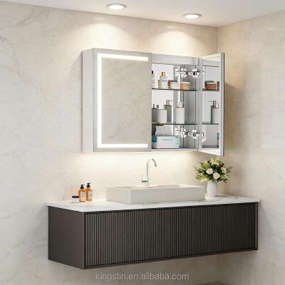Kingstin Space-Saving Bathroom Mirror with LED Lights & Built-in Storage Cabinet