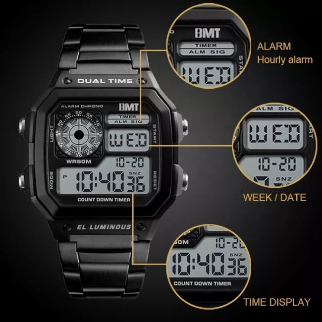 функциональное водоустойчивого OEM дозора 45mm приведенное нержавеющей сталью Goldtone Multi