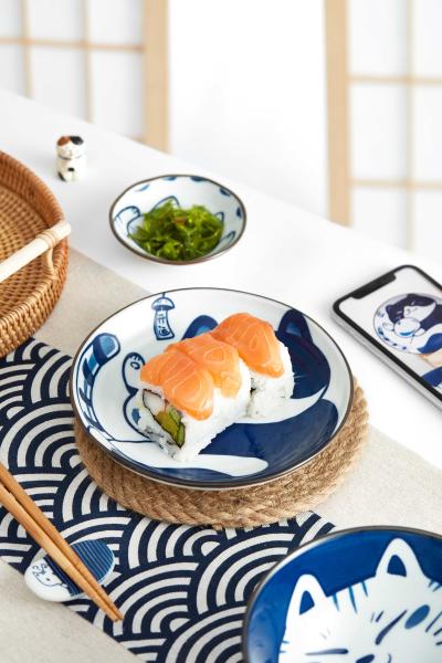 Melhor Confecções de Cerâmica de Pedra Azul Confecções de Jantar Conjunto de Presente Cat Plate Bowl Set Exquisito Presente