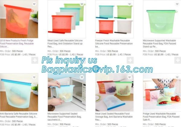 Reusable Leakproof Zipper Preservation Airtight sandwich Zip lockk Cooking Fresh Zip Large Silicone Storage Food Bags With