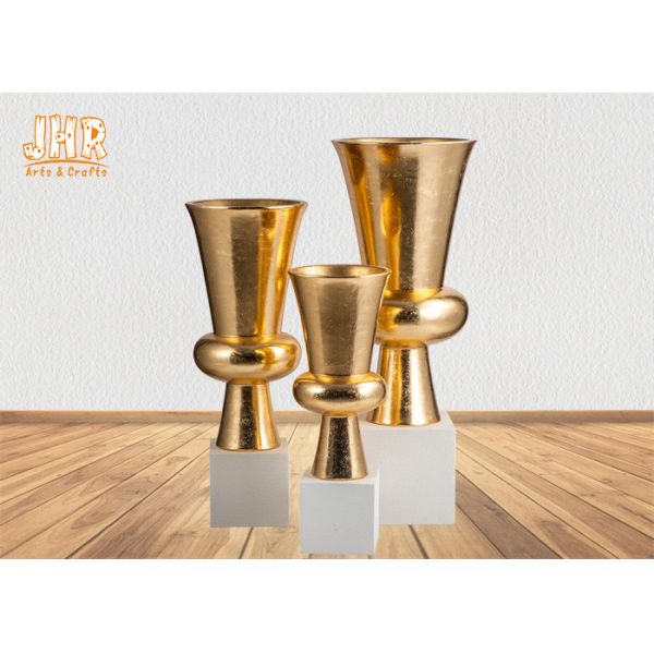 Trumpet Gold Leaf Fiberglass Planters With Frosted White Base Pot Planters