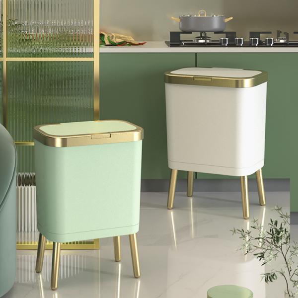 Green 15L Large Trash Can With Legs Press Type Large Kitchen Garbage Can