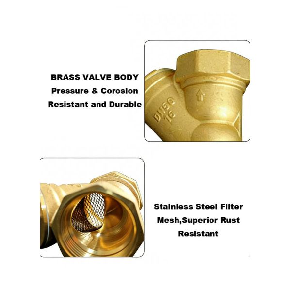 Brass Y Strainer Check Valve Filter SS Net for Water Pipe System Port Size: 1/2