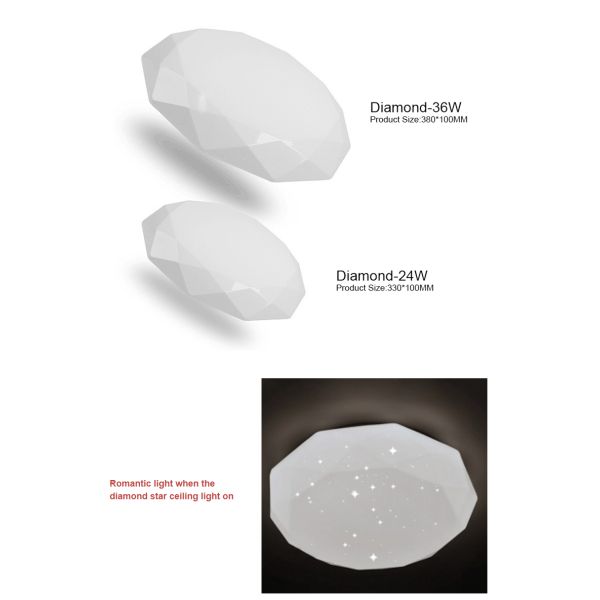 Bedroom 3000k Diamond Led Ceiling Lights IP20 80lm/W