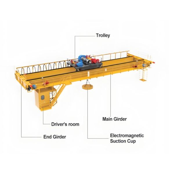 Double Girder Overhead Bridge Crane with QC Type Magnet and 1 Ton to 50 Ton Lifting Capacity and Variable Speed Control