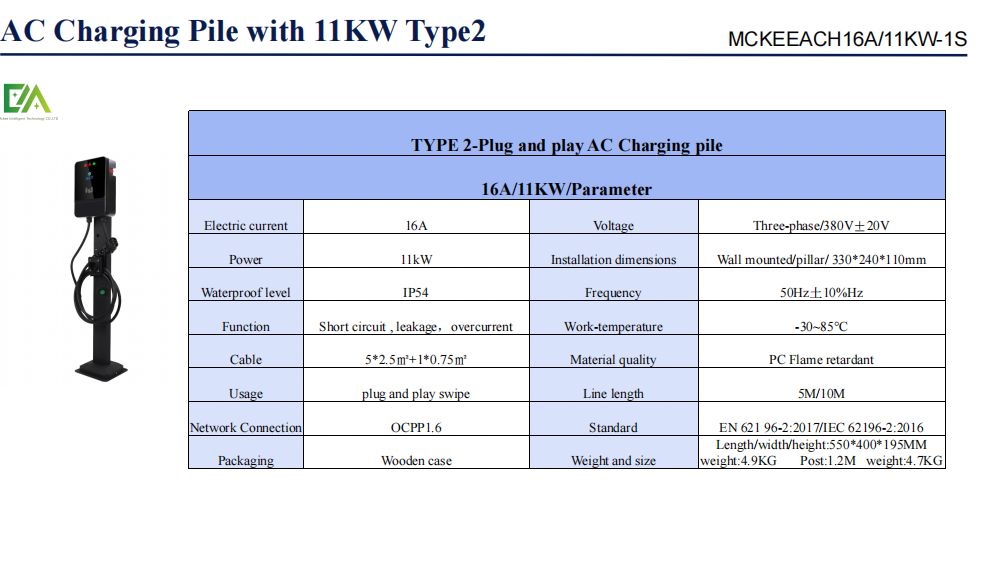 Vehículo de nueva energía montado en la pared Comerciante pila de carga de CA estándar europeo estándar estadounidense GB Interfaz 16A OCPP Compatible
